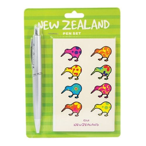 colourful kiwi notebook & pen set