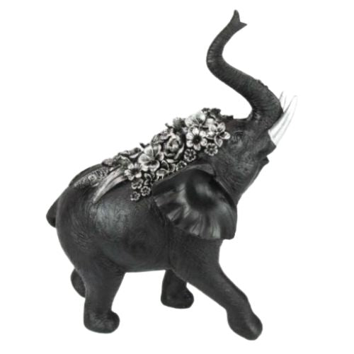 Black & Silver Floral Elephant - 30cm