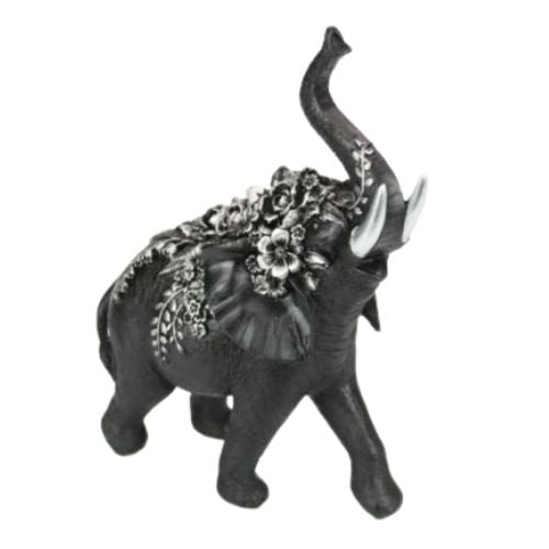 Black & Silver Floral Elephant - 30cm