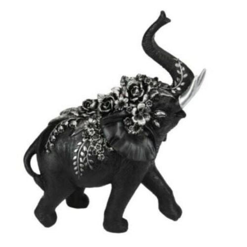 Black & Silver Floral Elephant - 30cm