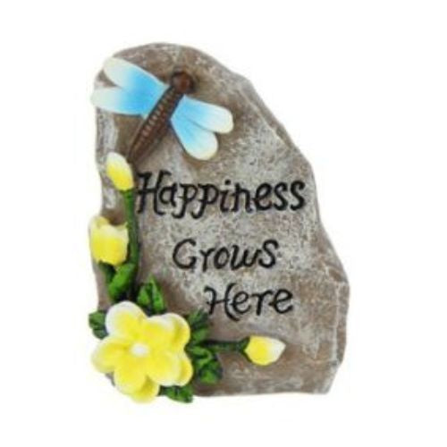 Inspirational Rock with Flowers - Happiness
