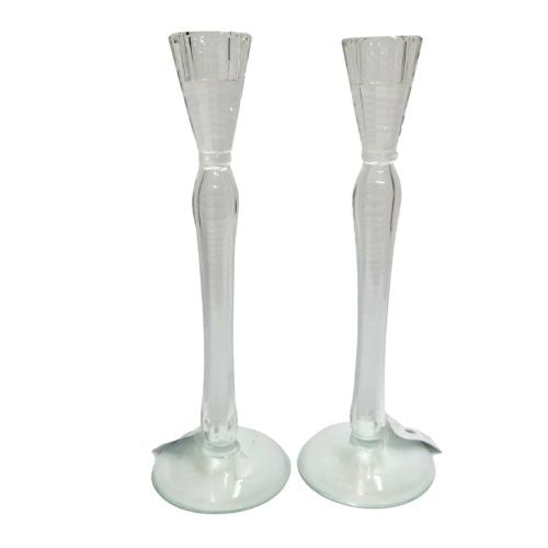 Clear Glass Tapered Candle Holder Pair - 25cm