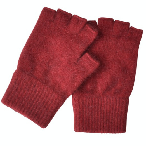 Possum & Merino Fingerless Gloves - Berry