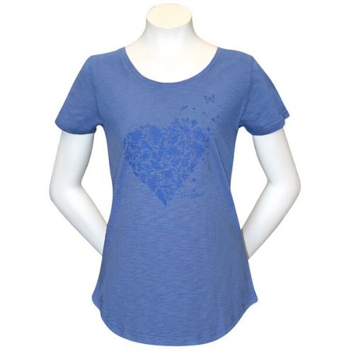 Adults Ladies Sea To Sky Heart Tee Shirt - Blue Marl
