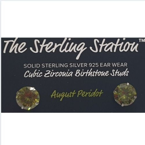 Cubic Zirconia Birthstone Studs - August Peridot