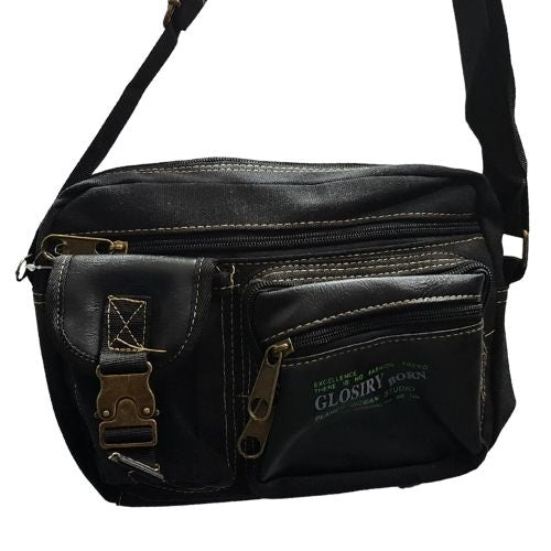 Canvas & Leather Shoulder Bag - Black