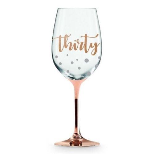 Wine Glass - 30th - Rose Gold Stem