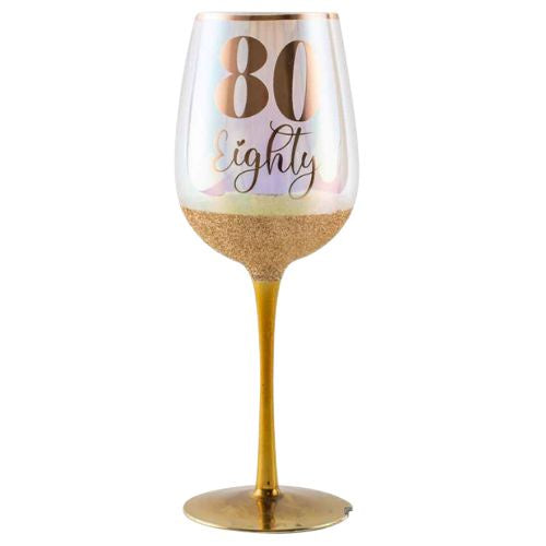 Glitterati Wine Glass - 80th