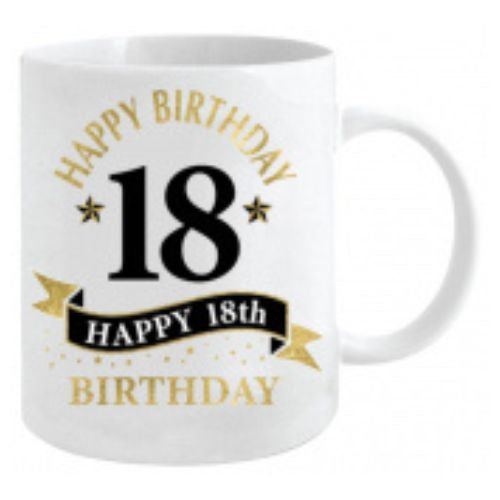 Happy Birthday White & Gold Mug - 18th