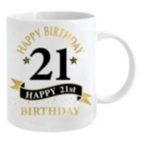 Happy Birthday White & Gold Mug - 21st