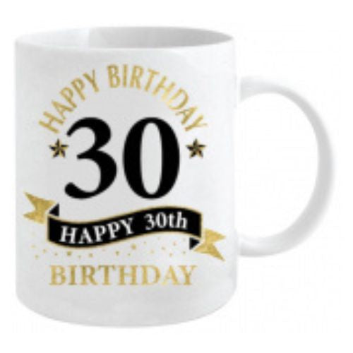 Happy Birthday White & Gold Mug - 30th
