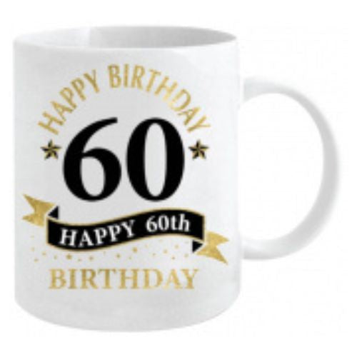 Happy Birthday White & Gold Mug - 60th