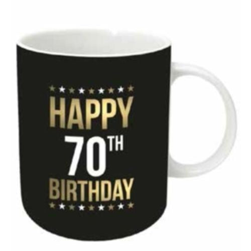 Happy Birthday Mug - Gold Foil Black - 70th