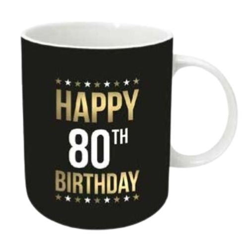 Happy Birthday Mug - Gold Foil Black - 80th