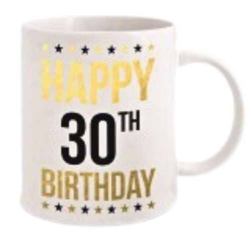 Happy Birthday Mug - Gold Foil White - 30th