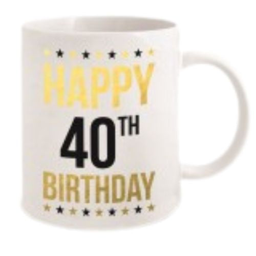 Happy Birthday Mug - Gold Foil White - 40th