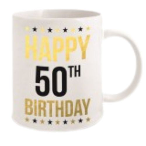 Happy Birthday Mug - Gold Foil White - 50th