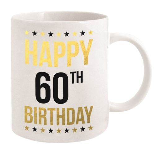Happy Birthday Mug - Gold Foil White - 60th