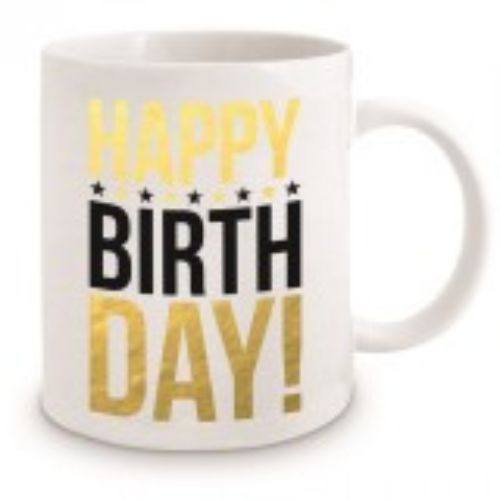 Happy Birthday Mug - Gold Foil White