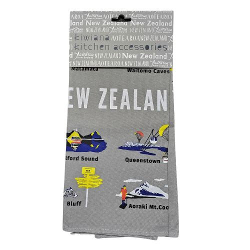 NZ Places Tea Towel - Grey