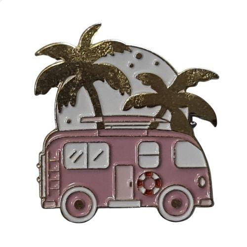 Combi Van Metal Pin Brooch - Pink