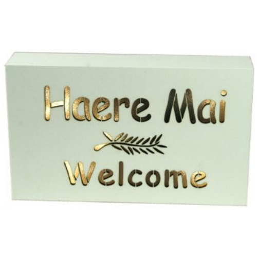 Haere Mai Welcome  Cream LED Block