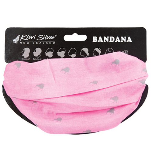 Bandana - Pink with Small Grey Kiwis