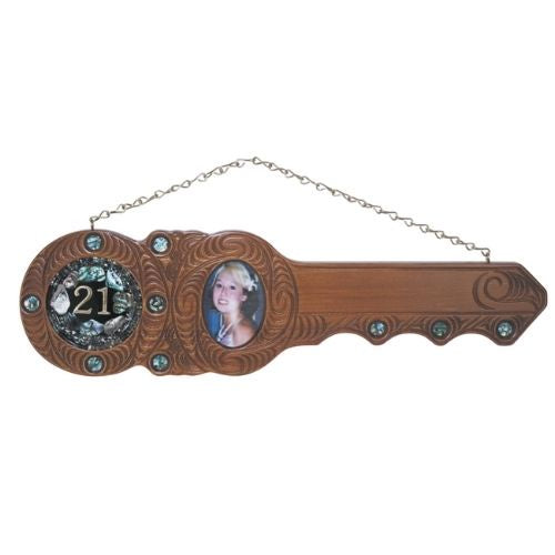 Wooden Carved 21st Key - 21st Disc with Photo Frame