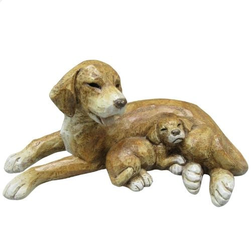 Dog with Puppy - Wood Effect - Poly Resin