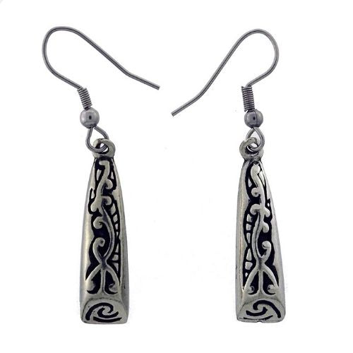 Adze Spiral Pattern Pewter Earrings