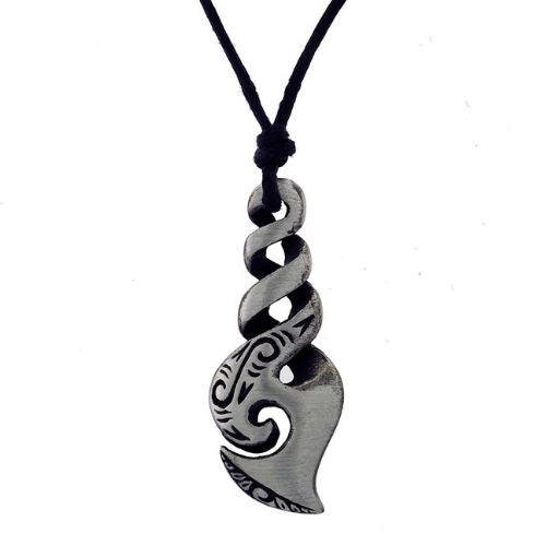 Triple Twist Pointed Engraved Pewter Pendant