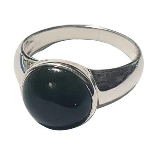 NZ Greenstone and Silver Round 12mm Ring - Large