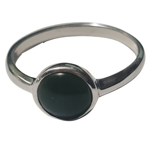 NZ Greenstone and Silver Round 8mm Ring