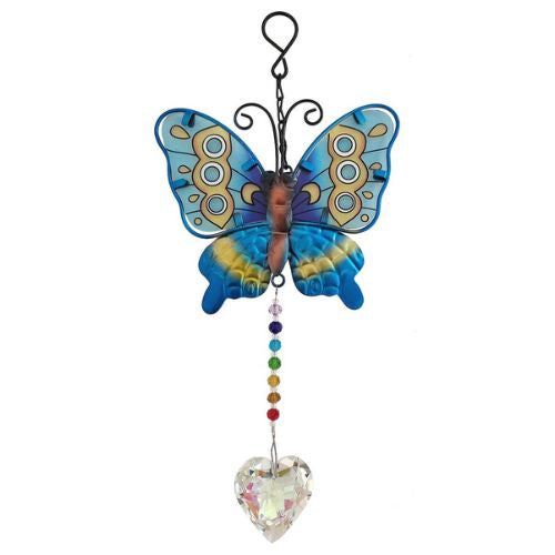 Butterfly Wind Chime with Crystal Heart Green