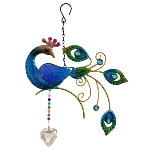 Peacock Wind Chime With Crystal Heart