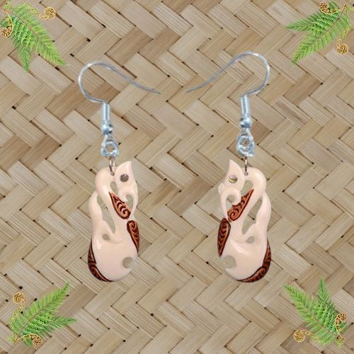 Bone Manaia Stained Earrings - 47mm
