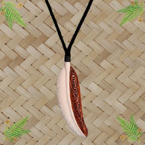 Bone Feather Pendant with Stain - 110mm