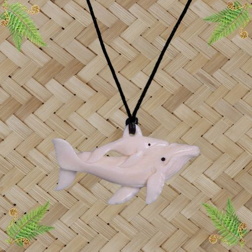 Bone Whale with Baby Pendant - 48mm