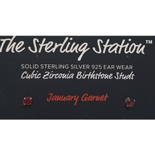 Cubic Zirconia Birthstone Studs - January Garnet