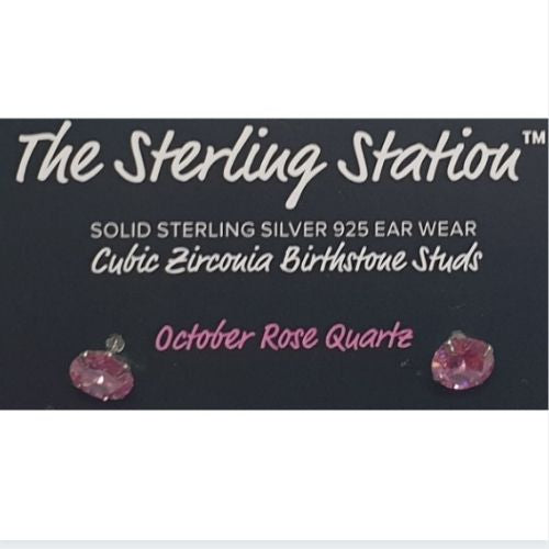 Cubic Zirconia Birthstone Studs - October Rose Quartz
