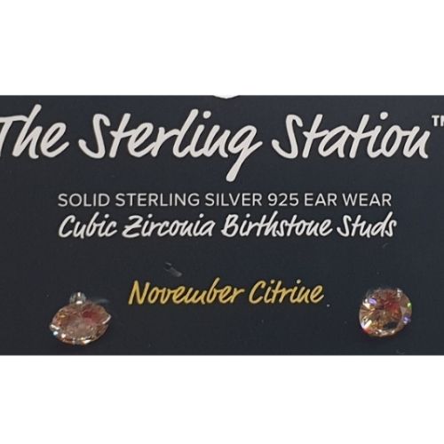 Cubic Zirconia Birthstone Studs - November Citrine