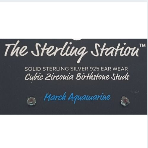 Cubic Zirconia Birthstone Studs - March Aquamarine