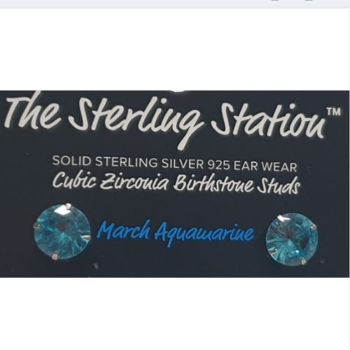 Cubic Zirconia Birthstone Studs - March Aquamarine