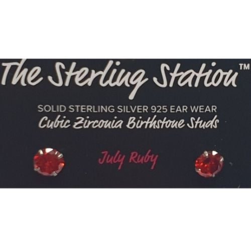 Cubic Zirconia Birthstone Studs - July Ruby