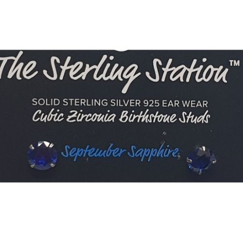 Cubic Zirconia Birthstone Studs - September Sapphire