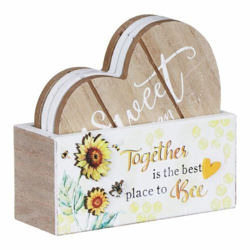 Bee Happy Heart Coasters Set of 4