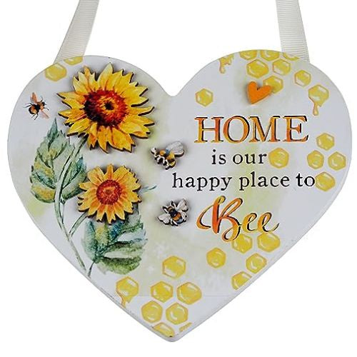 Bee Happy Heart Plaque - Home