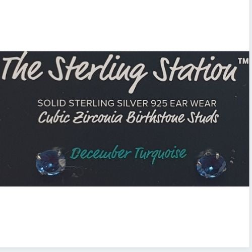 Cubic Zirconia Birthstone Studs - December Turquoise