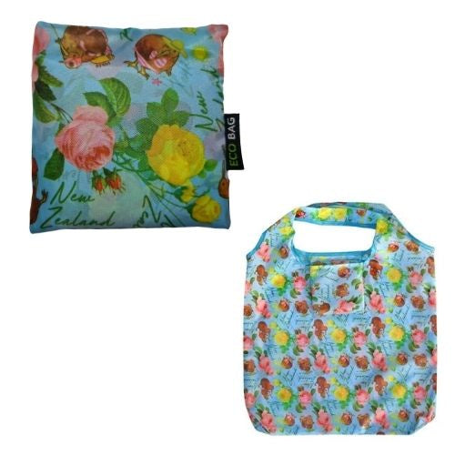 Kiwis & Flowers Foldable Shopping Bag - Blue