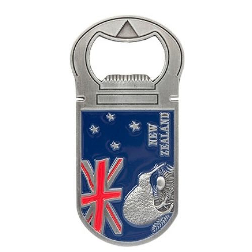 Flag, Kiwi Bottle Opener Magnet Pewter